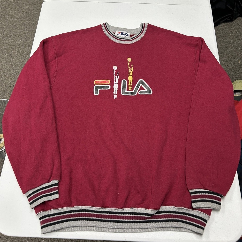 Fila Sweatshirt Mens XL Burgundy Red Made in Italy Volleyball Logo Vintage